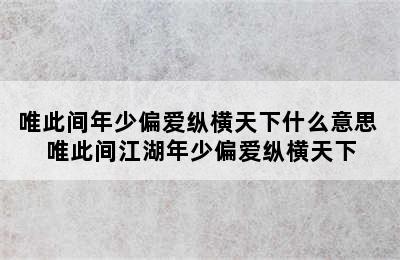 唯此间年少偏爱纵横天下什么意思 唯此间江湖年少偏爱纵横天下